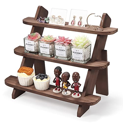 Wooden Display Stand, Tiered Cupcake Stand, 3 Tier Display Stand Riser, Rustic Risers Dessert Table Display Shelf Spice Rack Organizer Holder, Cologne Stand Perfume Organizer Stand - color: Walnut-3Tier