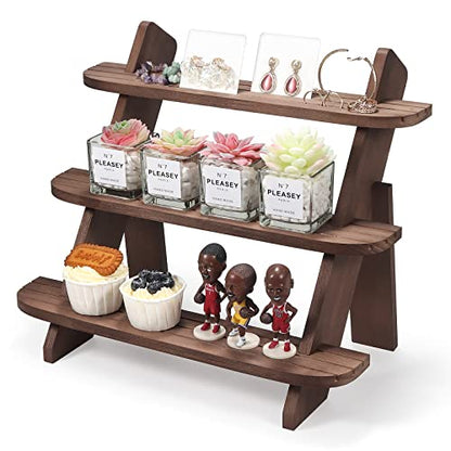 Wooden Display Stand, Tiered Cupcake Stand, 3 Tier Display Stand Riser, Rustic Risers Dessert Table Display Shelf Spice Rack Organizer Holder, Cologne Stand Perfume Organizer Stand - color: Walnut-3Tier