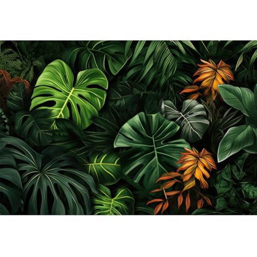 YongFoto Tropical Rainforest Jungle Backdrop 8x6.5ft Greenery Plant Botanical Green Leaves Photography Background Wild One Birthday Baby Shower Party Banner Room Decorations Portraits Photoshoot - color: Style 2, size: 8ftx6.5ft