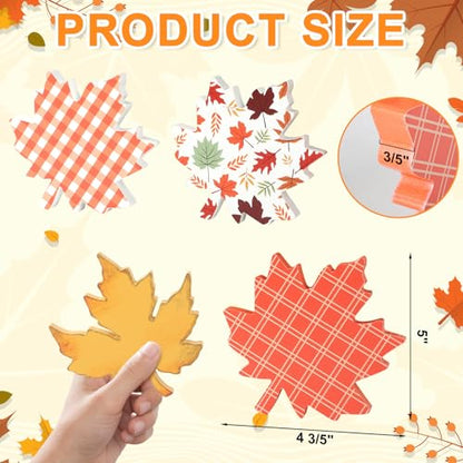 COCHIE Fall Leaves Decorations for Home Indoor, Thanksgiving Table Decor, Harvest Tabletop Decoration, Wooden Maple Leaf Signs Block for Tiered Tray Party Shelf Display Set of 3 - style: Fall Leaves 3