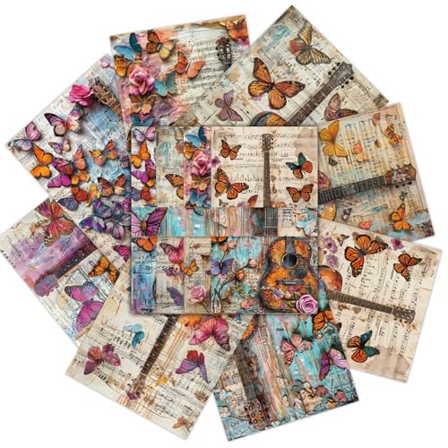 PRSTINCOL Scrapbook Paper,16 Sheets 4.1x5.8 Inch Guitar Butterfly Style Scrapbook Paper,Single-Sided Vibrant Origami Decoupage Papers for Diy Crafts, Card Making, Art Journaling - color: Guitar_Butterfly