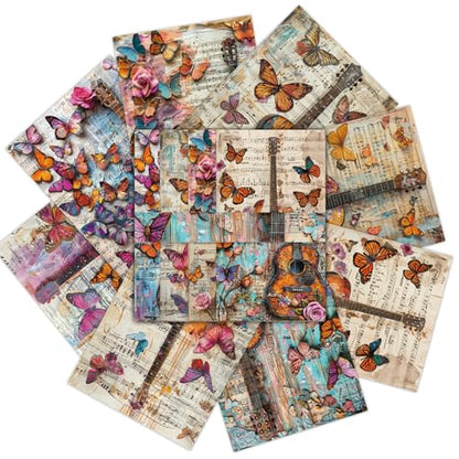 PRSTINCOL Scrapbook Paper,16 Sheets 4.1x5.8 Inch Guitar Butterfly Style Scrapbook Paper,Single-Sided Vibrant Origami Decoupage Papers for Diy Crafts, Card Making, Art Journaling - color: Guitar_Butterfly