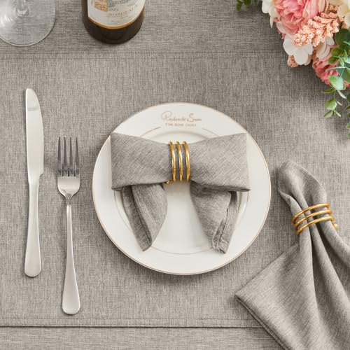 Cloth Napkin Set of 8 Square Washable Reusable Linen Fabric Polyester for Kitchen Dinner Dining Restaurants Wedding Party Banquet Table(Flaxen/17x17 Inch) - color: Flaxen