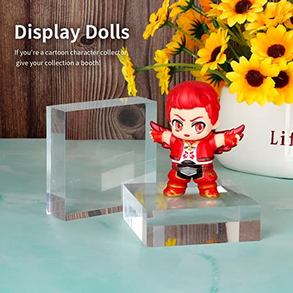 Acrylic Square Display Block, 2 Pieces 3 x 3 x 1 Inches Edge Polished Clear Display Pedestal Display Base