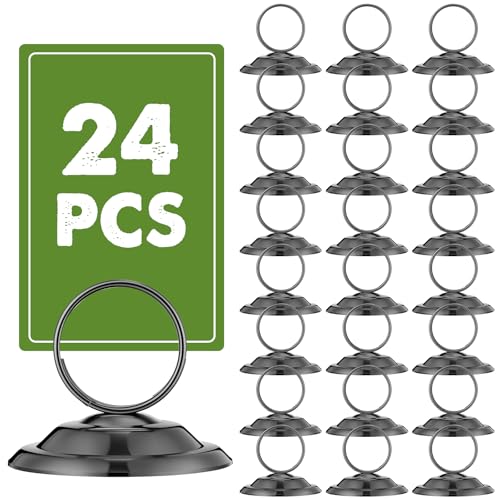 MotiMind 24 Pcs Table Number Holders-Metal Place Card Holders Table Number Stands Tabletop Sign Stands for Photos, Menu, Memo, Notes, Wedding, Restaurant, Banquet, Birthday(Gunmetal Grey) - color: Gunmetal Grey