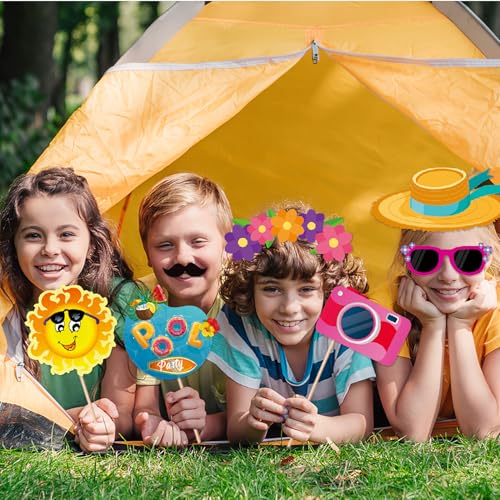 OURUOLA Summer-Hawaiian Luau Beach Party-Decorations Photo Booth - 25pcs DIY Props,Tropical Aloha Flamingo Glasses Photography Decor, Kid Adult Beach Tiki Birthday Baby Shower Favors Supplies - color: Summer-hawaiian Photo-booth Props