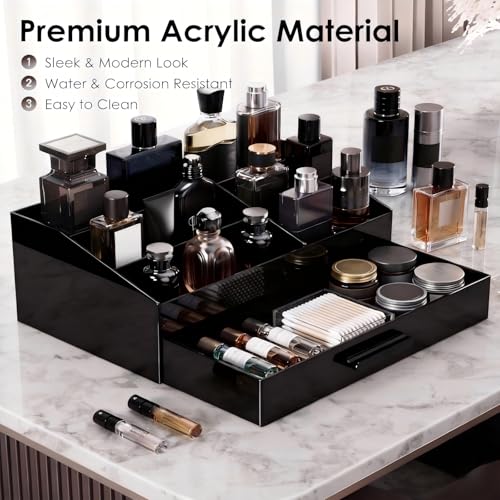 ProCase Cologne Organizer with Drawer, Acrylic Perfume Holder & Bathroom Countertop Organizer for Men & Women, Dresser Vanity Storage for Cologne, Perfume and Skincare -1 Layer - style: 1 Layer