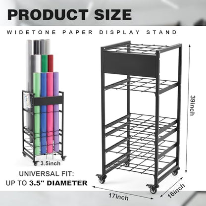 Thyle Seamless Paper Backdrop Storage Rack Holds 12 Rolls, Background Paper Roll Display Stand with 4 Locking Wheels, Heavy Duty Backdrops Rolls Storage Stand for Photography Studio Retail Display