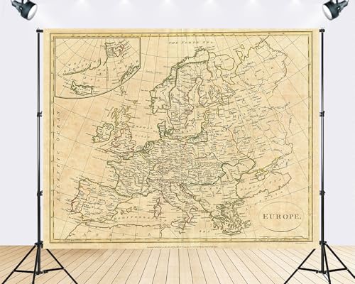 Trykid 10x10ft Vintage Europe Map Backdrop Antique Historical Photography Background Educational Display Party Decoration Tapestry Photo Booth Prop Fabric - size: 10x10ft