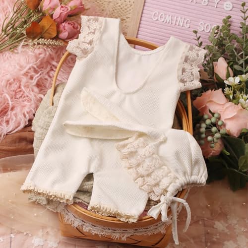 Newborn Baby Bunny Rabbit Crochet Knitted Photography Props Newborn Baby Outfits Diaper Costume - color: Milky White