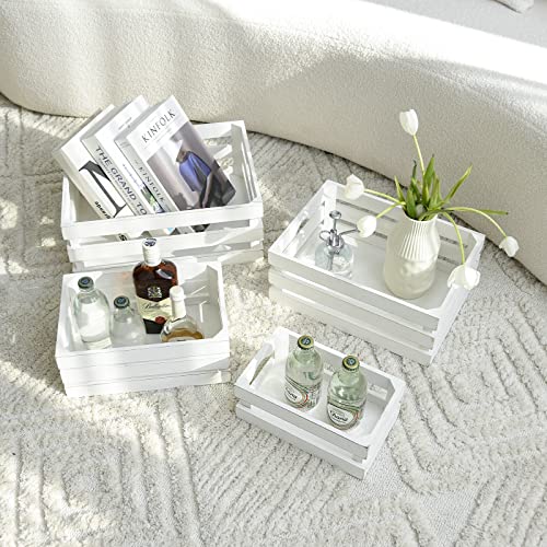 Set of 4 Large Wooden Crates Decorative, Whitewashed Nesting Wooden Crates for Display Rustic, Farmhouse Wooden Storage Container Boxes Made from 100% Wood - color: Whitewashed