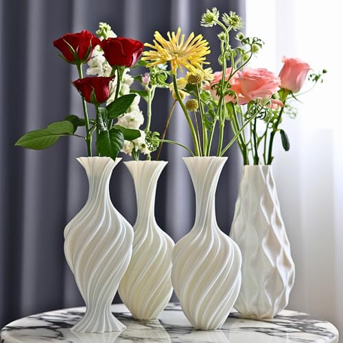 Threaded vase, Fluted Transparent, Modern, Suitable for Living Room, Dining Table, Entrance, Shelf, Wedding, Office, Coffee Table, Birthday, 5.9 inches (White-2) - color: White-2