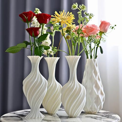 Threaded vase, Fluted Transparent, Modern, Suitable for Living Room, Dining Table, Entrance, Shelf, Wedding, Office, Coffee Table, Birthday, 5.9 inches (White-2) - color: White-2