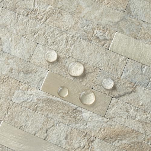AULIGET 2 Sheets Faux Stone Peel and Stick Backsplash, Sandstone with Champagne Gold PVC Wall Tiles Stick on Backsplash for Kitchen - color: Sandstone + Champagne Gold, size: 2 Sheets, 6"x12"x0.12"