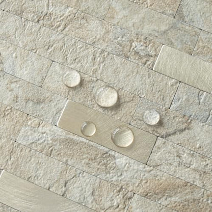 AULIGET 2 Sheets Faux Stone Peel and Stick Backsplash, Sandstone with Champagne Gold PVC Wall Tiles Stick on Backsplash for Kitchen - color: Sandstone + Champagne Gold, size: 2 Sheets, 6"x12"x0.12"