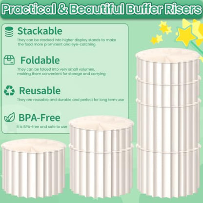 Lucomb 5 PCS Buffet Risers, Food Display Risers for Table, Foldable Cake Stands with Dessert Knife, Fork, Spoon, White Cardboard Cylinder Risers for Party, Wedding, Birthday, Holiday