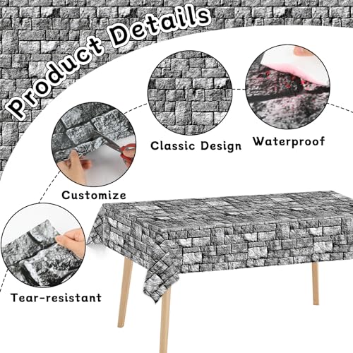 party greeting Stone Wall Tablecloth Roll 200FT x 51 Inch Disposable Brick Stone Plastic Table Covers Roll Castle Wall Backdrop for Halloween Western Birthday Medieval Party Decoration Favors Supplies