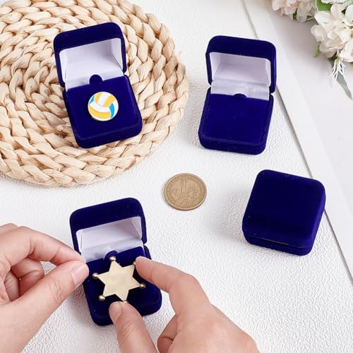 PH PandaHall 6pcs Velvet Badge Display Box, Blue Jewelry Lapel Pin Gift Box Coin Presentation Display Boxs Badge Storage Display Case for Brooch Christmas Medal Collection, 1.67 x 1.67 x 1.08 Inch - color: Blue