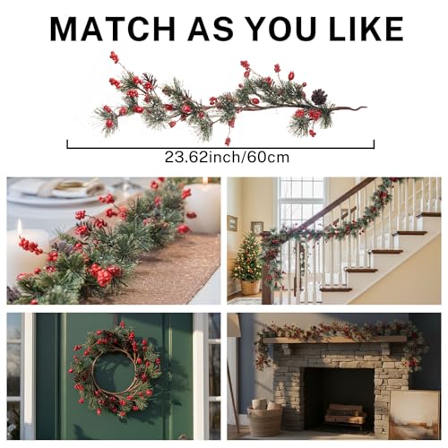 MOYEE Candle Holder Centerpieces for Tables,Candle Ring,Wreaths, Black Metal Candle Stick Paired Artificial Flowers 14 in Versatile Dining Table Centrepiece - color: Pine Needle and Red Pine Cone Wreath