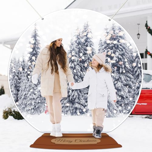 7x6ft Snow Globe Backdrop Winter Snowy Scene Backdrop Glitter Winter Forest Photography Background Large Fabric Snow Globe Banner Christmas Party Decorations for Xmas Holiday Party Decor Photo Props