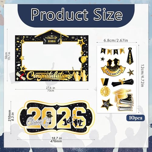 Class of 2026 Graduation Photo Booth Props Set – Assorted Graduation Party Supplies & Decorations for High School/College Commencement & Celebration