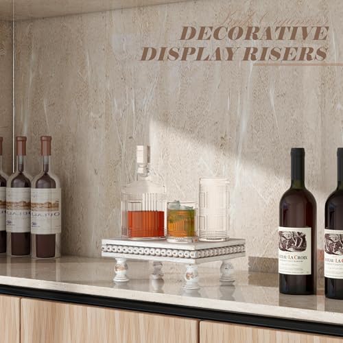EOSAHR Pine Wood Display Riser – Modern Farmhouse Style Pedestal Stand for Room Decor, New House Essentials, Cake Stand or Coffee Table Accents – Boho Chic Decor Style(Distressed White) - color: Distressed White