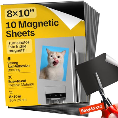 Strong Self-Stick Adhesive Magnetic Sheets 10 Pcs (8x10"/20x25cm) – Customizable Magnetic Paper for Photo, Magnet Stickers, Labels, Crafts; for Fridge, Lockers, Whiteboards, Office, Projects - size: 8x10" / 20x25cm 20mil