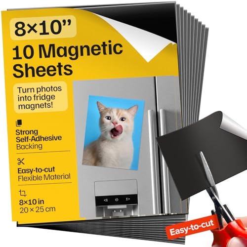 Strong Self-Stick Adhesive Magnetic Sheets 10 Pcs (8x10"/20x25cm) – Customizable Magnetic Paper for Photo, Magnet Stickers, Labels, Crafts; for Fridge, Lockers, Whiteboards, Office, Projects - size: 8x10" / 20x25cm 20mil