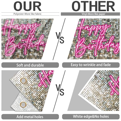 Birthday Party Backdrop 6X4 fLarge Photography Background for Girls Women Princess Theme Birthday Party Decoration,Party Photo Booth Banner Props Supplies Pink Neon Sign - size: 6X4 ft