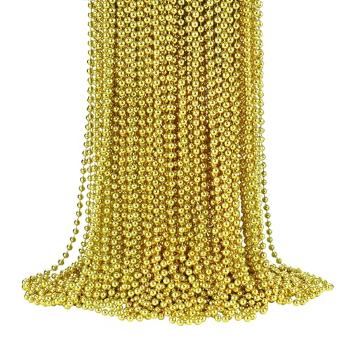 YAXINRUI 72 PCS Gold Bead Necklaces, Christmas Bead Necklaces, Gold Mardi Gras Beads, 33 Inch Round Beaded Necklaces for Mardi Gras Party Christmas New Year Eve Festive Events, Party Favors - color: Gold, size: 72 Pcs