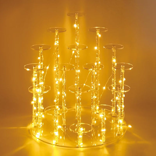 16 Tier Cupcake Stand Acrylic Display Riser Cupcake Holder for Cupcakes,Collectibles,Figures,Comestics,Perfumes,Jewelry,Clear Acrylic Display Stand Organizer - color: Clear, size: 16 Tier with Yellow Light