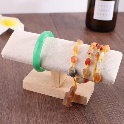 Bracelet Display Wooden Watches Display Tower Base Watch Neck Bracelet Organizer Rack Bangle Scrunchie Headband Showcase Tower Beige Suede - color: Flat Suede Beige