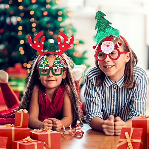 Atonofun Christmas Party Favors, 16 Pcs Glittered Headbands and Glasses Frames Set With Assorted Design for Party Supplies, Gifts for Adults Kids