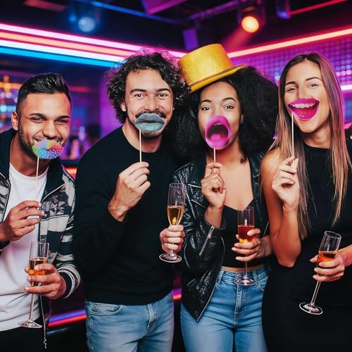 40Pcs Funny Lips Mouth Photo Booth Props with Sticks - Valentine's Day Party Selfie Accessories for Couples Date, Halloween, Birthday, Wedding & Graduation Decorations - style: Funny Lips Props