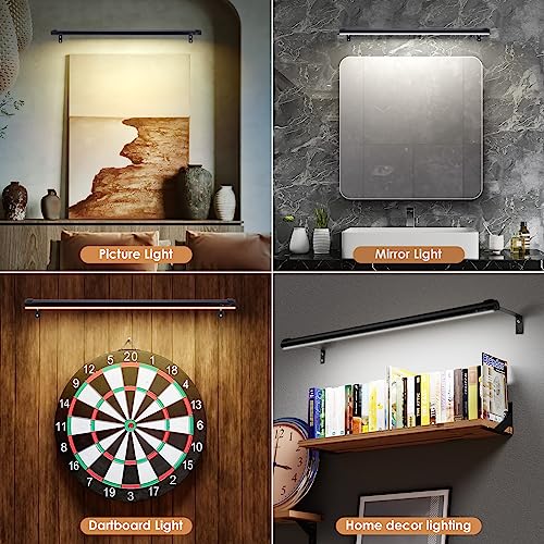 Battery Operated Wireless Picture Light，Rechargeable/Plugged in 31.5inch Painting Display Light,Remote Control Wall Lights with Three Modes and Timing for Art Frame (2 Black) - color: 2 Black