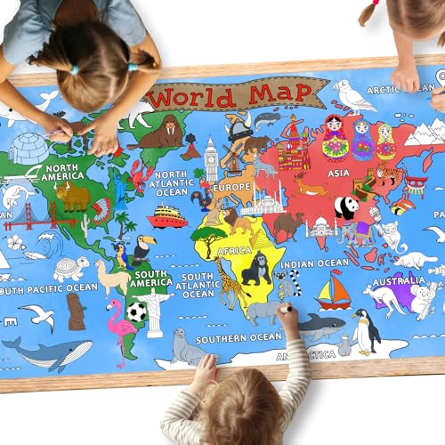 Gatherfun World Map Giant Coloring Poster - 31.5x 72 Inches - Versatile Classroom Wall Décor & Birthday Activity - World Map Poster or Table Cover for School Parties and Special Events - style: MAP