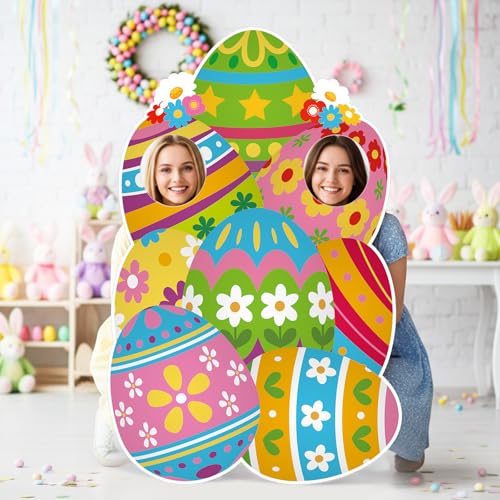Capoda 60'' Easter Egg Yard Decorations Life Size Easter Egg Face Yard Sign Decor Stand Up Cardboard Cutout Photo Props for Spring Garden Lawn Decor Hunt Game Party Supplies - style: Easter Egg