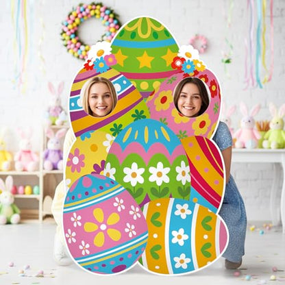Capoda 60'' Easter Egg Yard Decorations Life Size Easter Egg Face Yard Sign Decor Stand Up Cardboard Cutout Photo Props for Spring Garden Lawn Decor Hunt Game Party Supplies - style: Easter Egg