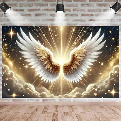 Platinum Gradient Angel Wings Birthday Backdrop Deep Starry Sky Golden Holy Light Clouds Baby Pregnant Bride Pregnant Bride Photography for Weddings Coming-of-Age Ceremonies(B, 9X6FT) - color: B, size: 9X6FT