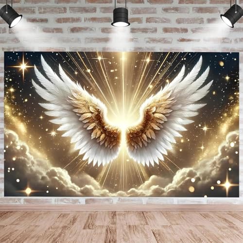 Platinum Gradient Angel Wings Birthday Backdrop Deep Starry Sky Golden Holy Light Clouds Baby Pregnant Bride Pregnant Bride Photography for Weddings Coming-of-Age Ceremonies (B, 6X4FT) - color: B, size: 6X4FT