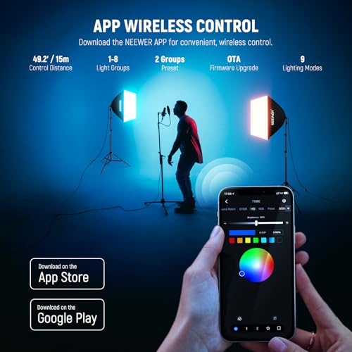 NEEWER 2 Pack 520W Equivalent RGB Softbox Lighting Kit with App Control & 9 Effects, 26W LED Bulbs CRI93+ TLCI98+, E26 Porcelain Sockets, 24" Softboxes for Studio Photography Lighting, NK800