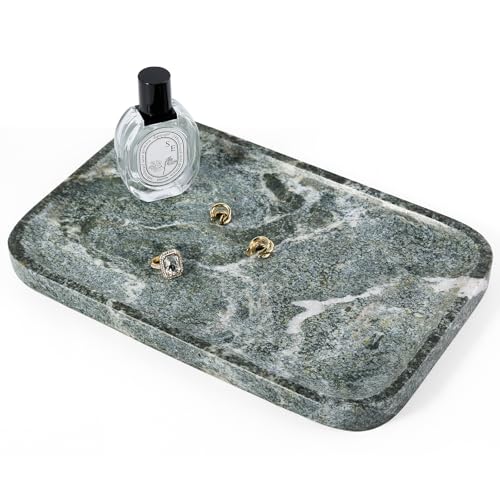 Koville Marble Tray, 12"x8" Natural Marble Vanity Tray for Countertop Bathroom Kitchen Dresser, Marble Catchall Trays for Perfume Jewelry, Decorative Rectangular Tray Home Decor(Green) - color: Indian Green