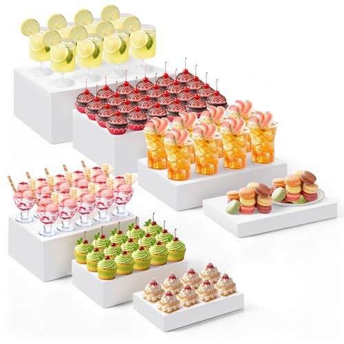 Leinuosen 7 Pcs Large Buffet Risers Set 6" to 12" Rectangle Acrylic Display Box Catering Dessert Table Riser Food Display Decorative Stand with Hollow Bottom for Catering Supplies(White) - color: White, size: 6" to 12", style: Rectangle