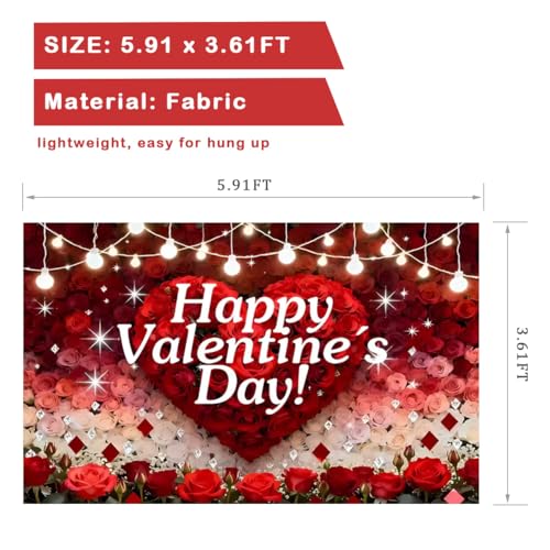 Large Happy Valentines Day Decorations Fabric Banner for Valentines Party Photo Props Sign, Wedding Anniversary Party Celebrations Indoor Outdoor