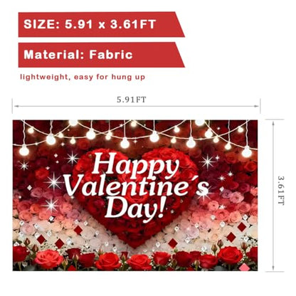 Large Happy Valentines Day Decorations Fabric Banner for Valentines Party Photo Props Sign, Wedding Anniversary Party Celebrations Indoor Outdoor