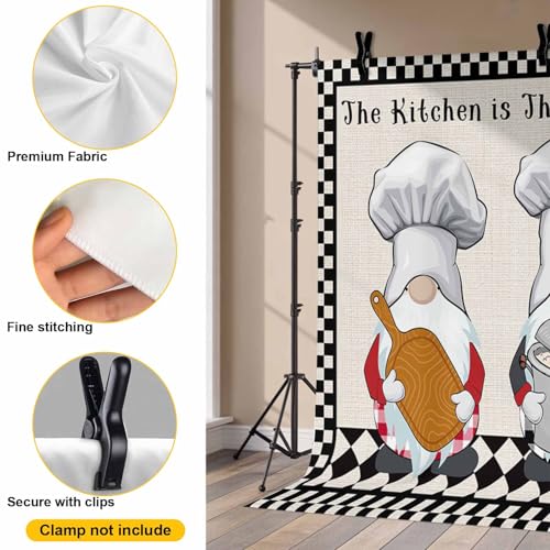 The Chef Backdrop for Photography, Gnome Kitchen Black Buffalo Plaid Photo Backdrop Portrait Background Party Banner Photo Backgrounds for Studio Booth Props, 7x5ft - color: Black Orange, size: 7x5FT