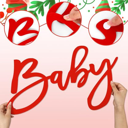 Whaline Felt Santa Baby Sign for Christmas Baby Shower Backdrop Red Xmas Felt Letter Gender Reveal Sign for Boy Girl 1st Birthday Party Arch Decor Wall Photo Prop