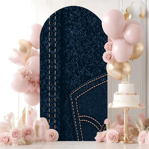 6.6FT Wedding Arch Backdrop Cover Blue Jeans Denim Fabric Seamless Effect Blue Leather Texture Arch Cover Spandex Fitted Stretchy Background for Classroom Party Birthday Graduation
