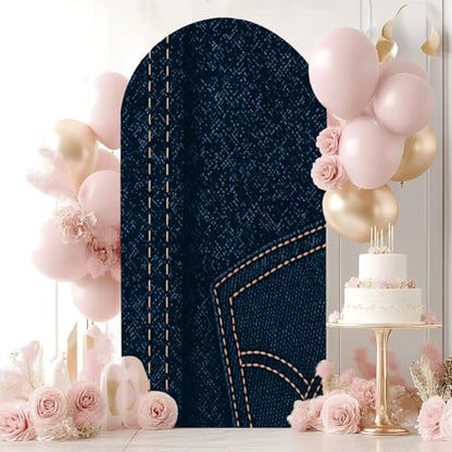 6.6FT Wedding Arch Backdrop Cover Blue Jeans Denim Fabric Seamless Effect Blue Leather Texture Arch Cover Spandex Fitted Stretchy Background for Classroom Party Birthday Graduation