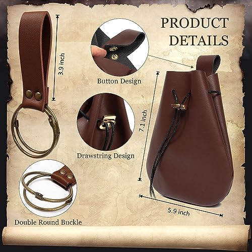 4PCS Medieval Leather Sword Frog Dagger Holder Belt Rapier Scabbard Viking Knight Renaissance Belt Pouch Halloween Costume - color: Brown